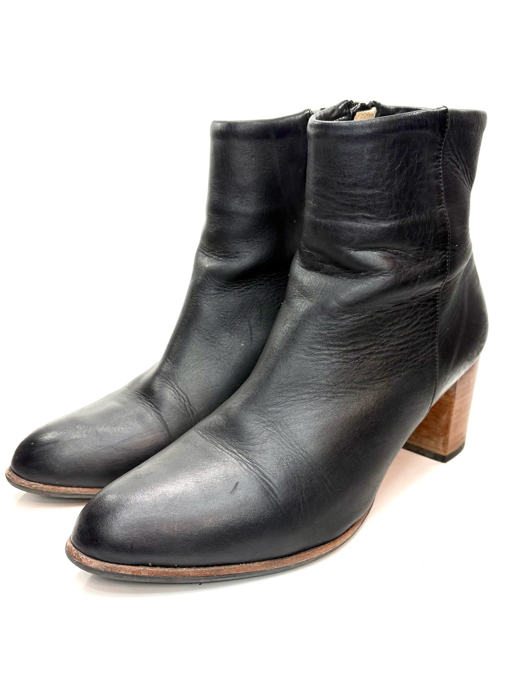 Poppy Barley Black Leather Ankle Heeled Boots | 10